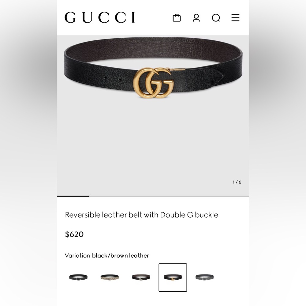 Gucci Black and Brown Reversible Belt with Gold GG Buckle